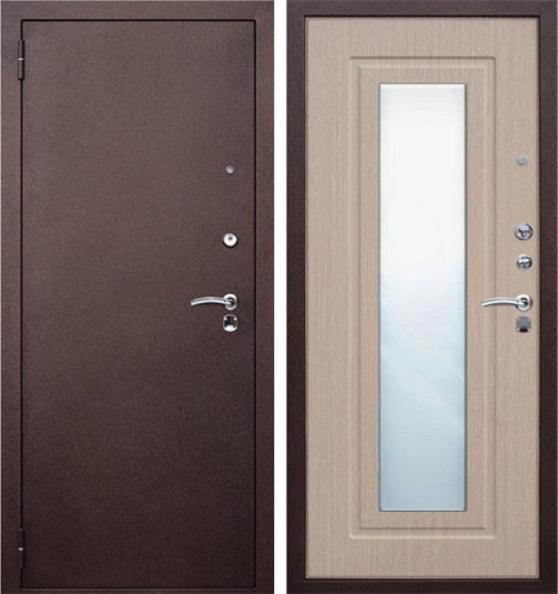 Входная металлическая дверь порошковое напыление и МДФ с зеркалом СП044
